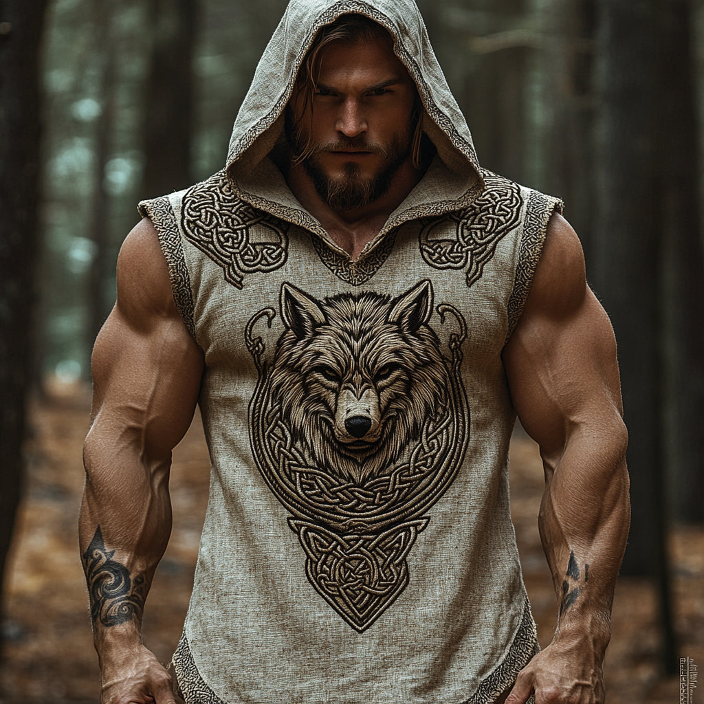 Men's Viking Wolf With Celtic Knot Retro Tank Top Hoodie