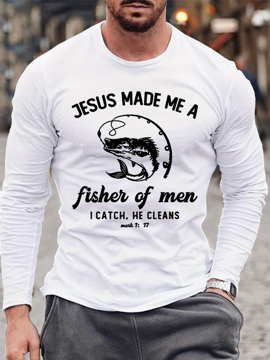 Fisher of Men Cross Jesus God Christian Cotton Long Sleeve T-Shirt