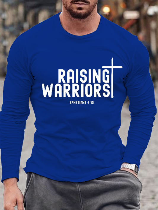 Raising Warriors Bible Verse Jesus God Christian Cotton Long Sleeve T-Shirt