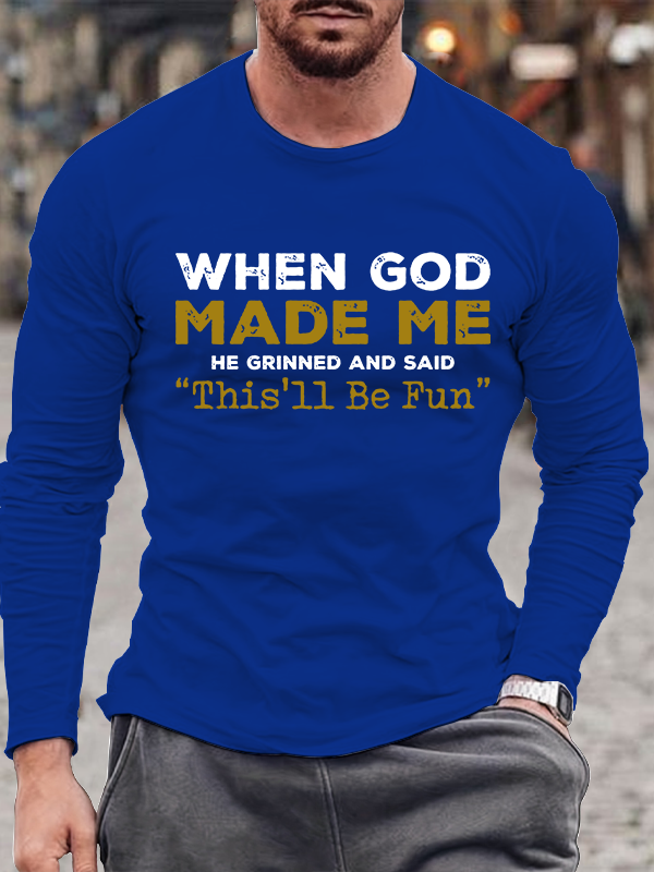 When God Made Me Jesus God Christian Cotton Long Sleeve T-Shirt