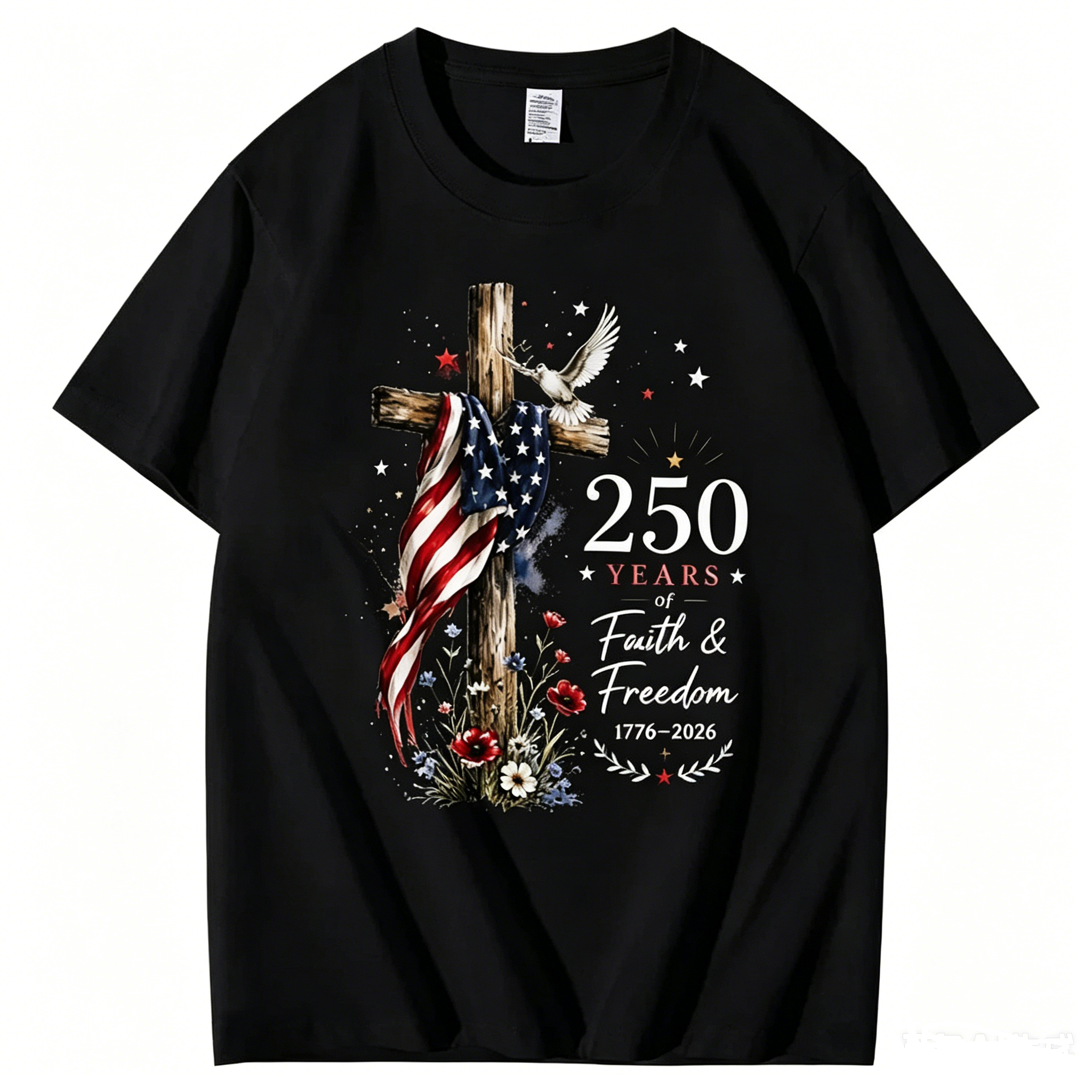 250 Years Faith and Freedom 1776-2026 US Flag Christian CROS T shirt
