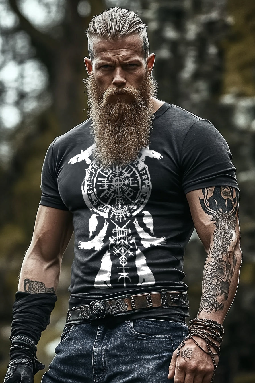 Viking runestone tablecloth rune animal compass rune design printed short sleeve