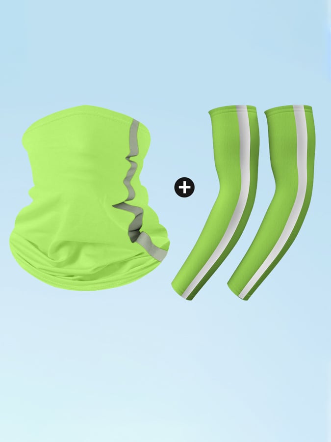 Outdoor Sun Protection Scarf Sleeves Two-Piece Set Reflective Strip Cycling Headscarf Sweat-Absorbent Breathable Sun Protection Scarf Ice Silk