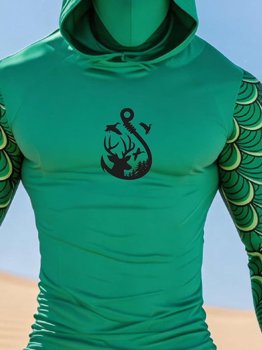 Men's Outdoor Sun Protection Breathable Cool Hooded Sun Protection Long-Sleeved Top