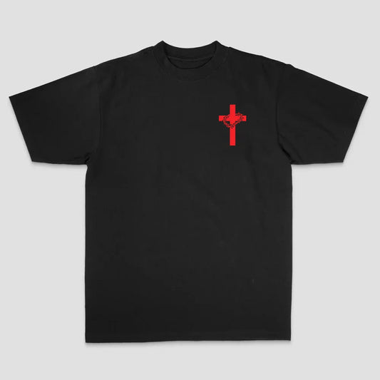 Black Red Sun Crown Of Thorns Jesus Portrait Printed Men's T-shirt