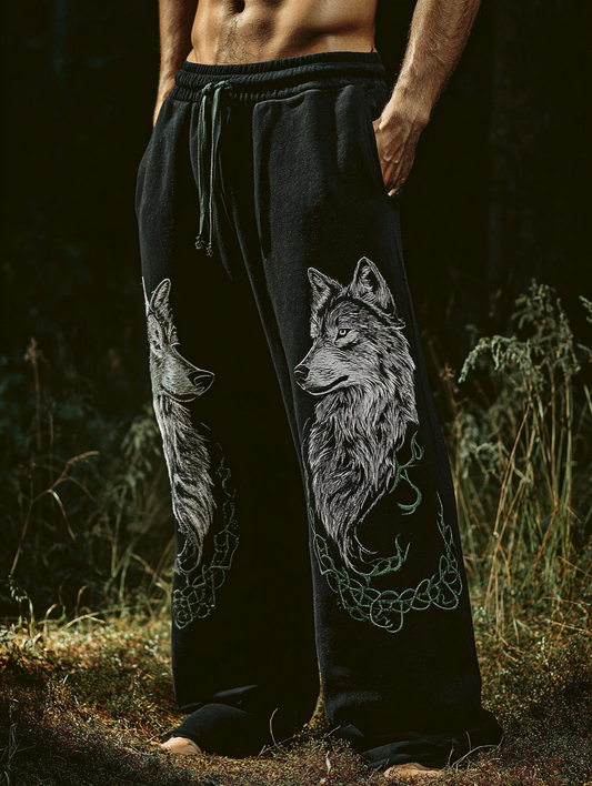 Men's Viking Retro Nordic Wolf Art Totem Sports Pants