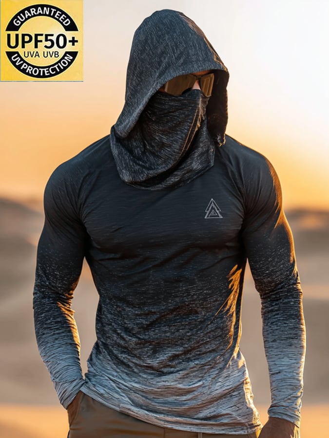 Men's Outdoor Sun Protection Breathable Cool Mask Hooded Sun Protection Long-Sleeved Top