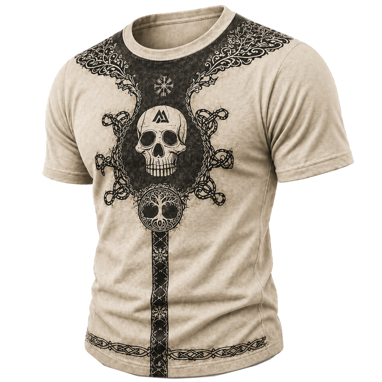 Men's Viking Skull Graphic T-Shirt - Norse Mythology Print Casual Short Sleeve Tee
