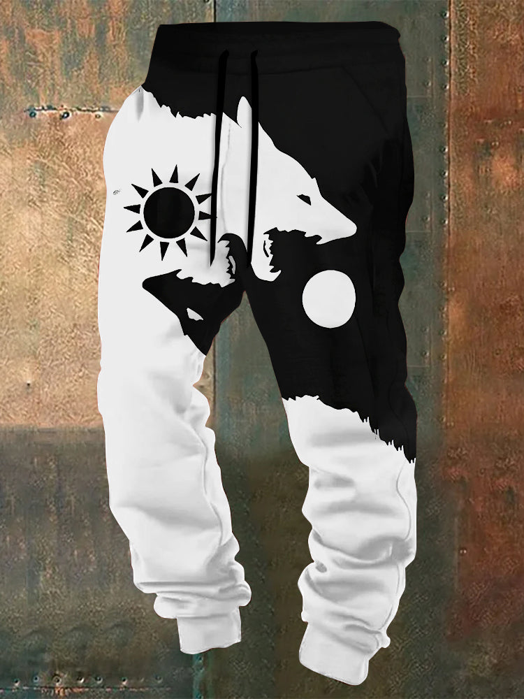 Men's Vintage Viking Wolf Art Print Sweatpants