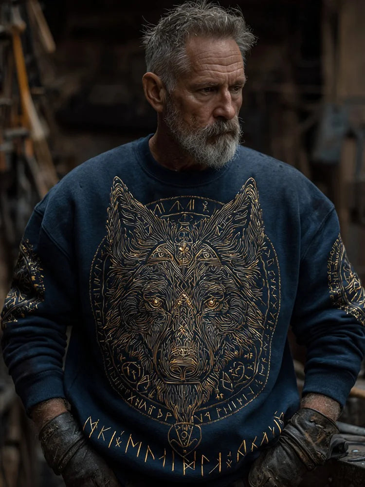 Men's Viking Wolf Rune Totem Print Casual Sweatshirt