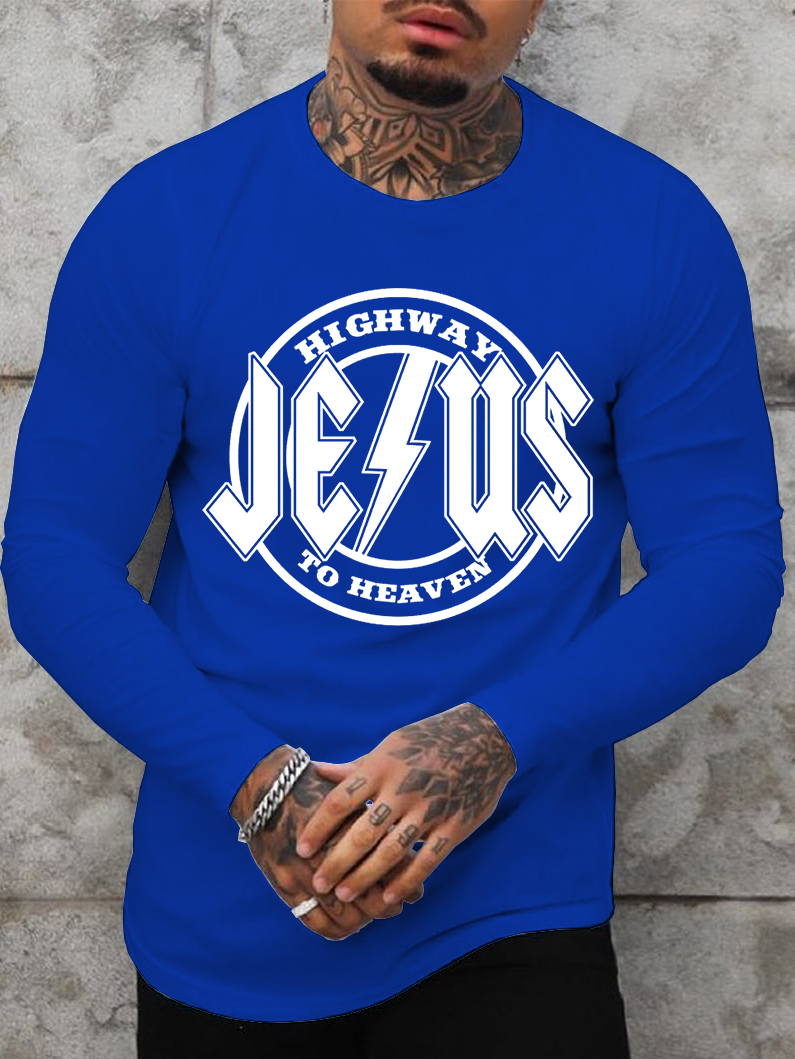 Jesus Highway to Heaven Jesus God Christian Cotton Long Sleeve T-Shirt