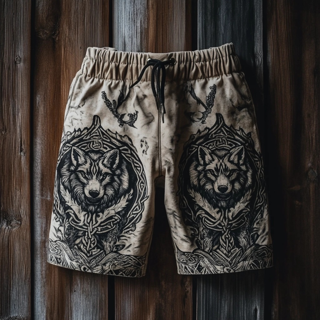 Men's Viking Nordic Wolf Fenrir Totem Vintage Sport Shorts