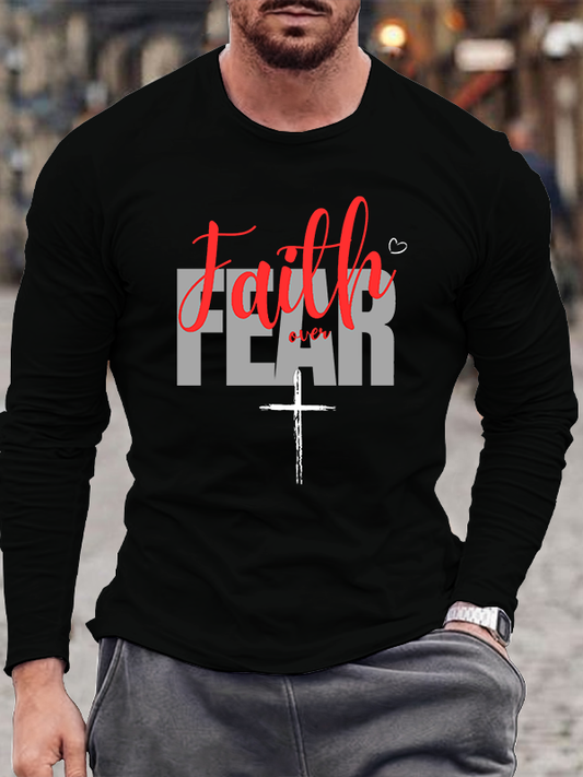 Faith over Fear Christian Cotton Long Sleeve T-Shirt