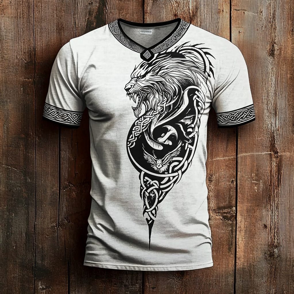 Men's Viking Celtic Knot Fenrir Wolf Vintage Print T-shirt