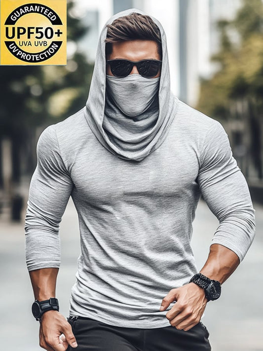 Men's Outdoor Sun Protection Breathable Cool Mask Hooded Sun Protection Long-Sleeved Top