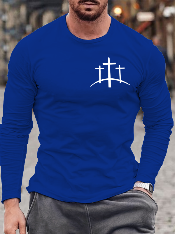 Men's Cross Printed Casual Long Sleeve T-Shirt