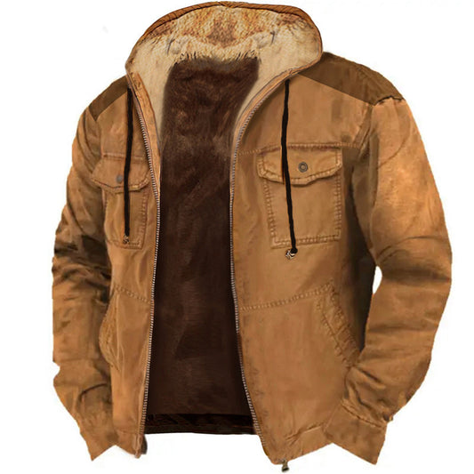 Men's Fleece Warm Coat Retro Solid Color Lapel Coat Casual Jacket
