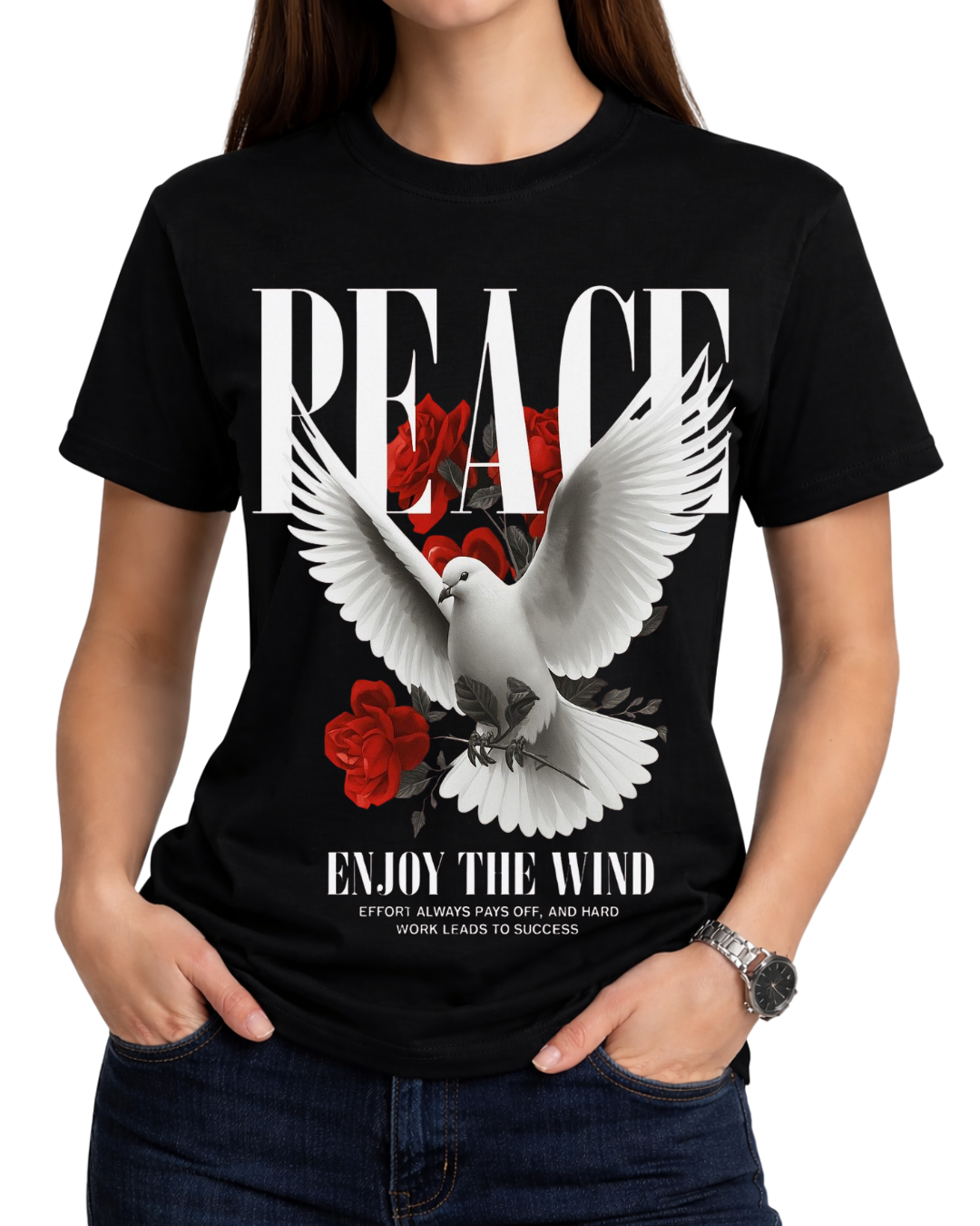 Peace Dove and Red Roses Motivational Graphic T-Shirt