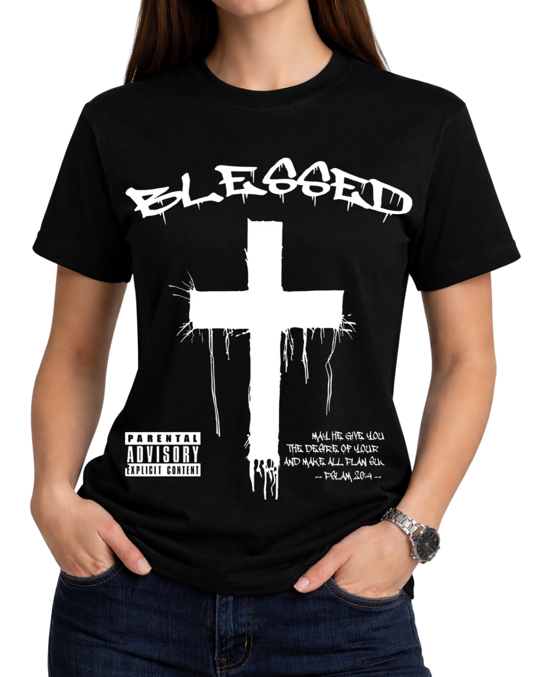 Cross & Letter Print Drop Shoulder Tee