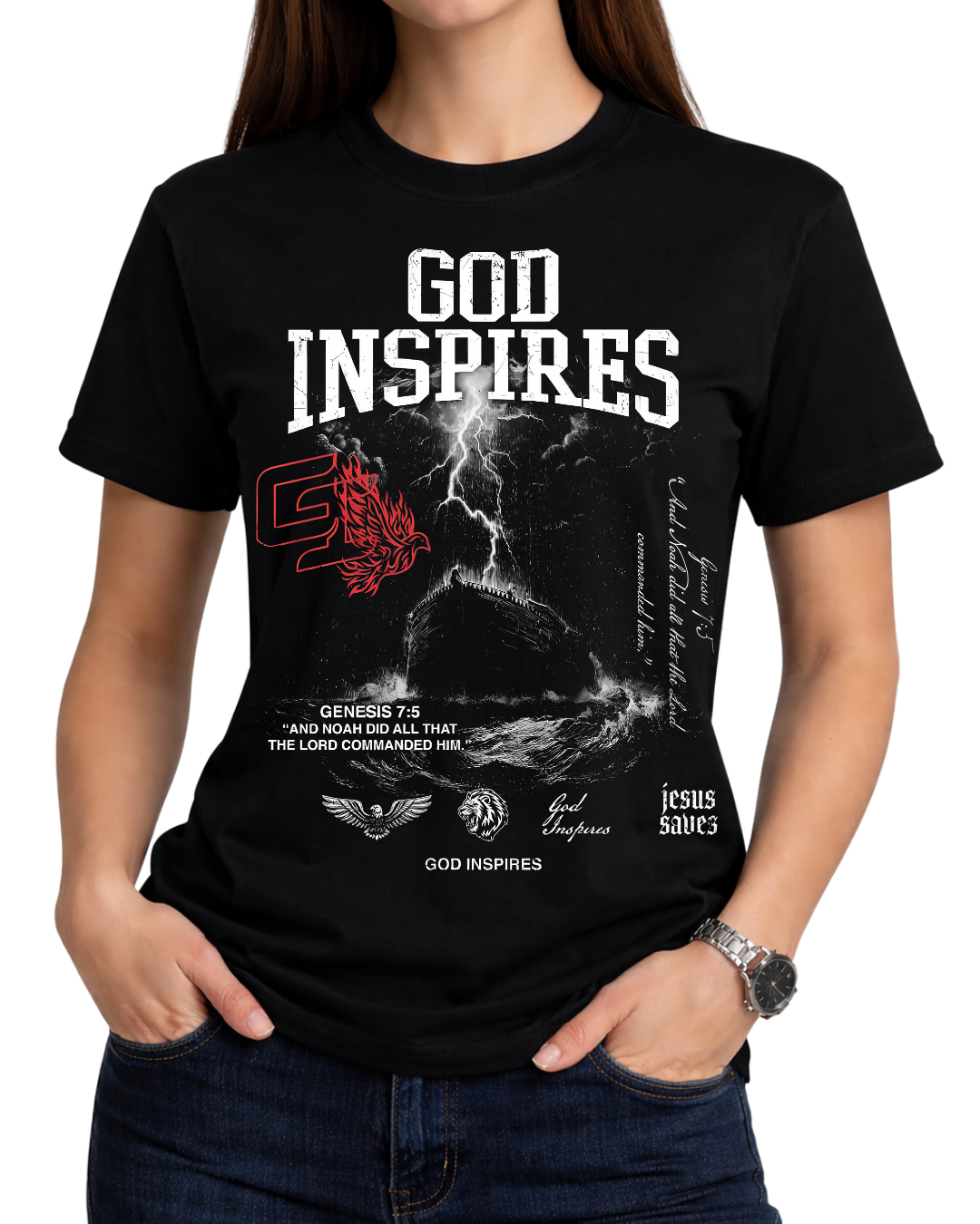Christian Streetwear Noah's Ark Genesis 7:5 Graphic T-Shirt