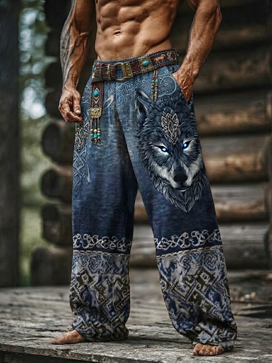 Men's Viking Fenrir Wolf Totem Bohemian style Nordic Retro Pants