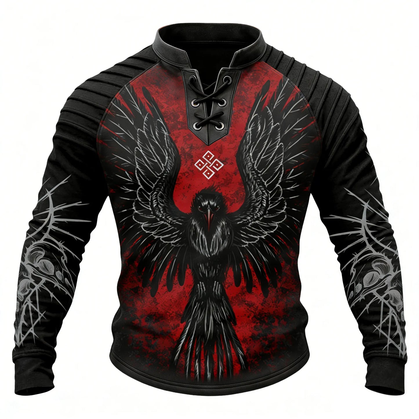 Blood-Red Crow Viking Totem Print Sweatshirt