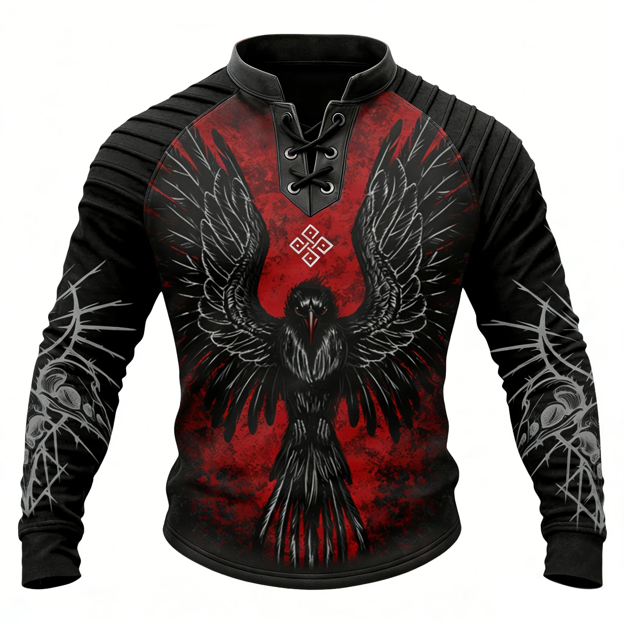 Blood-Red Crow Viking Totem Print Sweatshirt