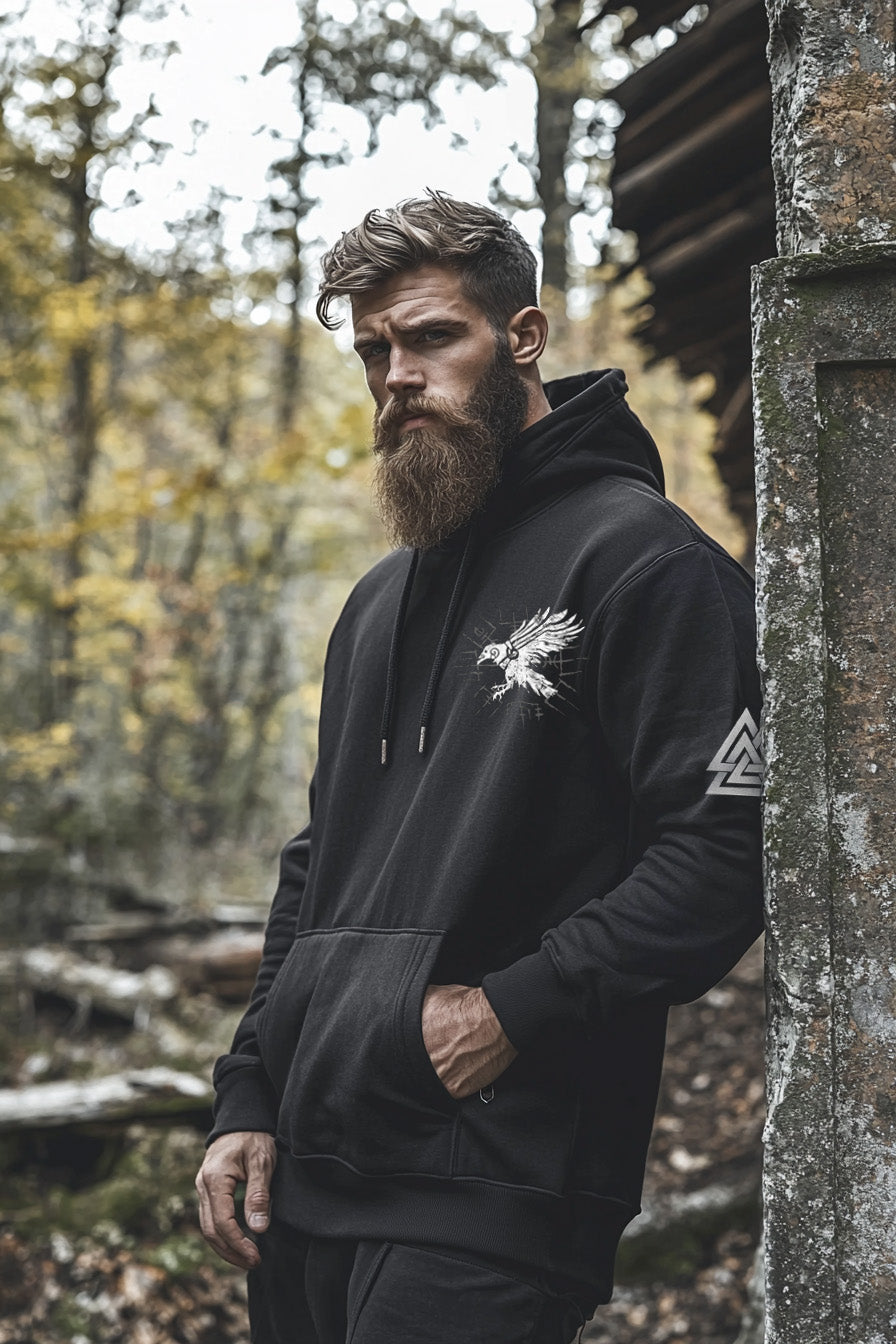 Vikings Printed Totem Vintage Raven Unisex Casual Sports Hoodie