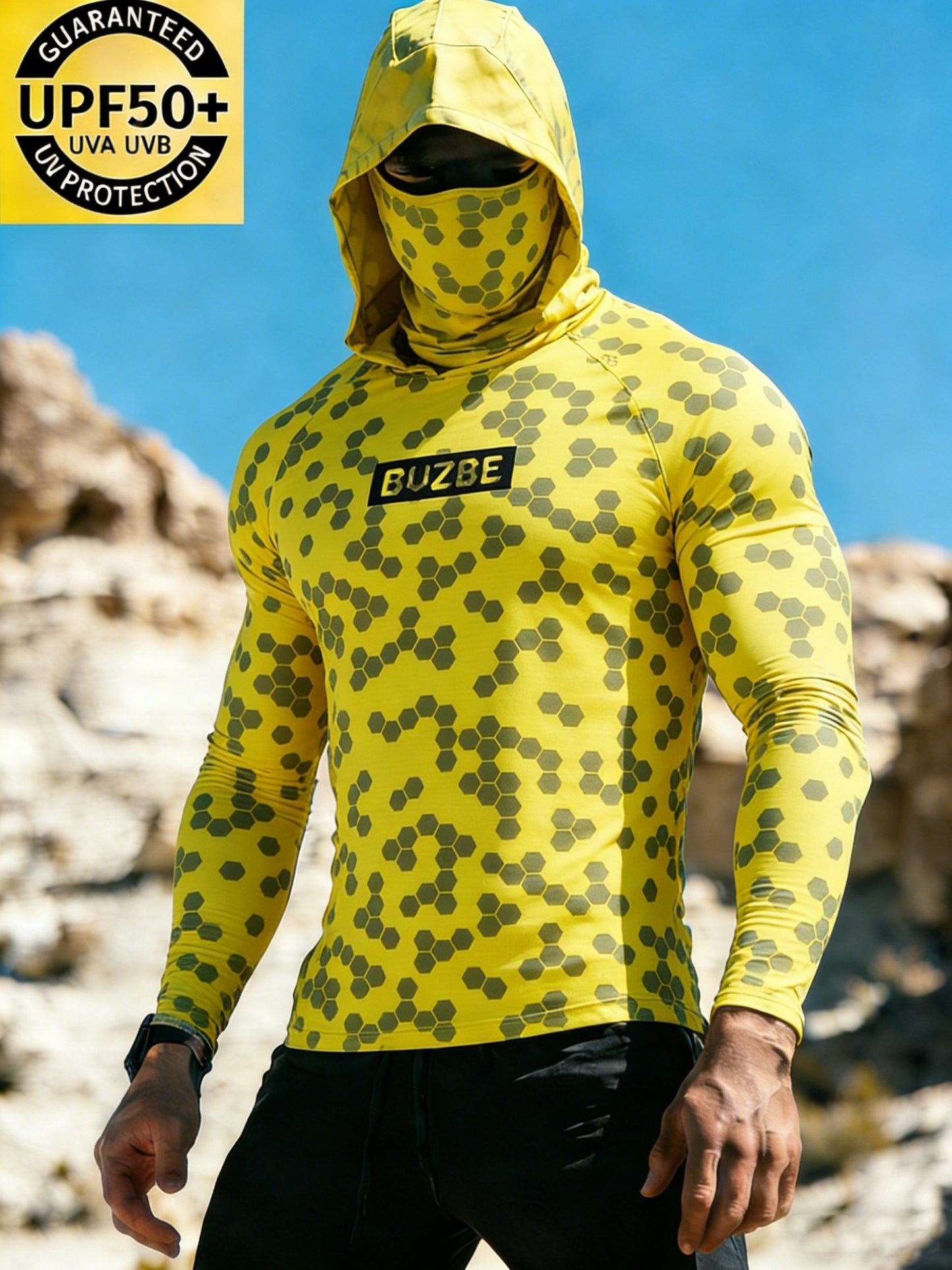 Men's Yellow Hex Sun Protection Print Top