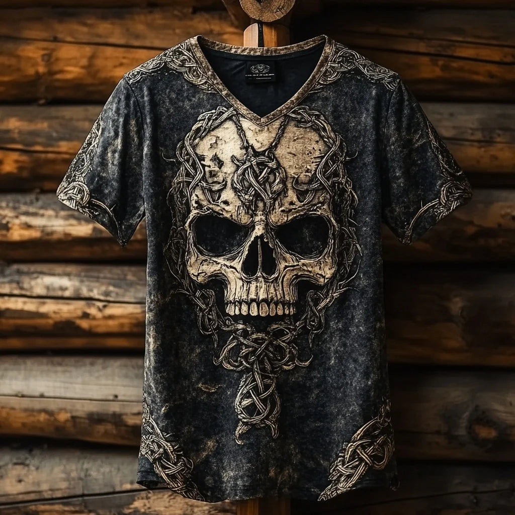 Men's Viking Celtic Skull Runes Linen T-shirt