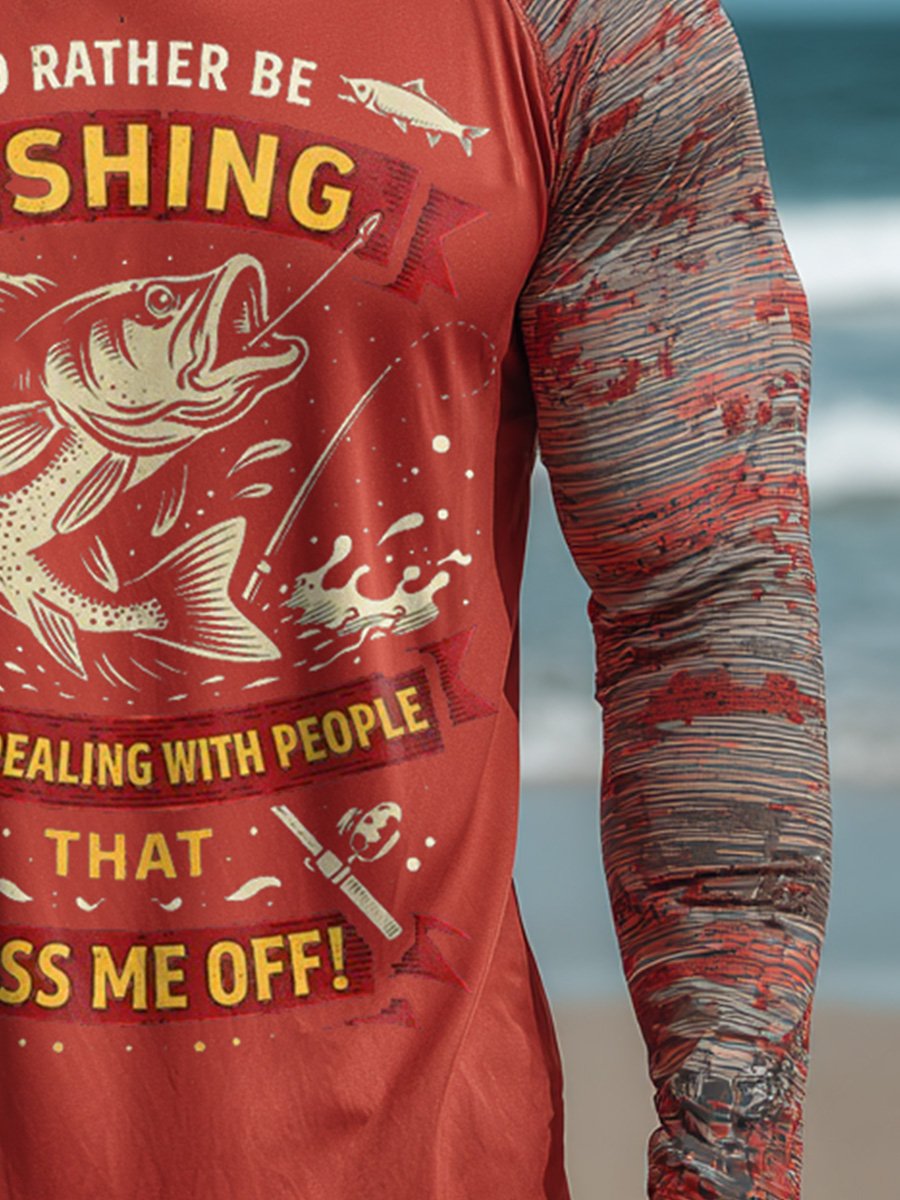 Men's Outdoor Sun Protection Breathable Cool Face Mask Hooded Printed Long-Sleeved Top