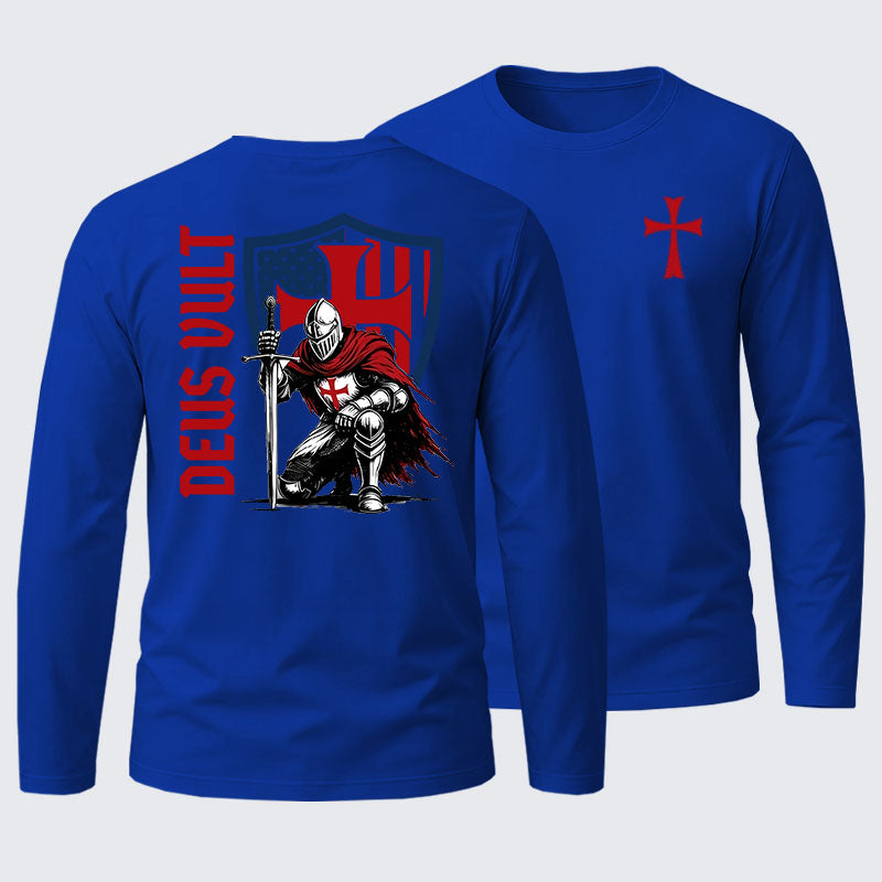 Templar Knight Crusader Deus Vult Cotton Long Sleeve T-Shirt