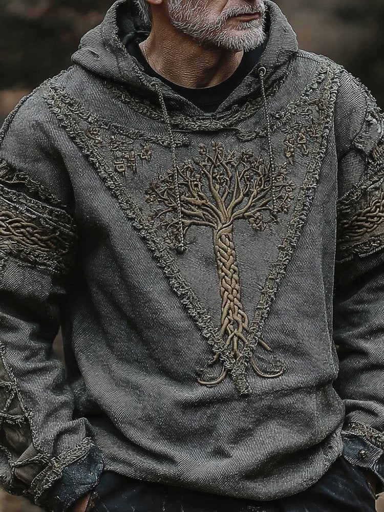 Men's Viking Celtic Knot Tree Of Life Paneled Comfort Hoodie