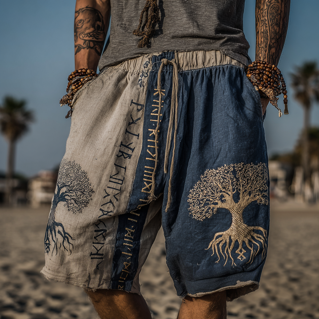 Men's Viking Retro Celtic Tree Of Life Golden Knot Casual Shorts