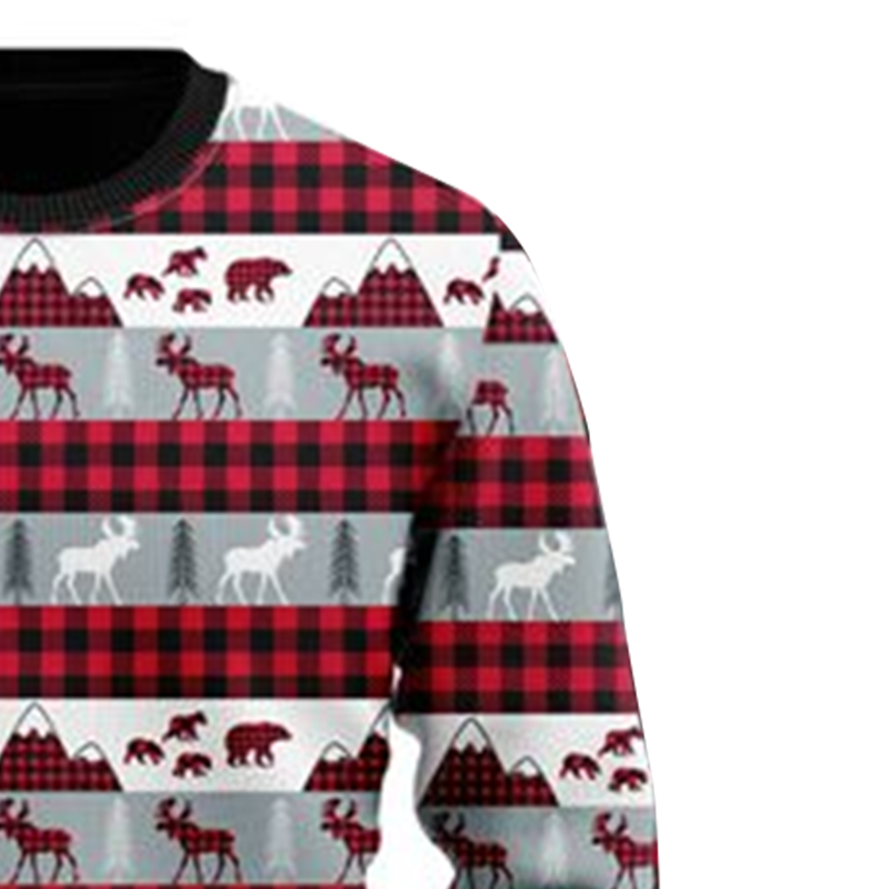 Reindeer And Beer On Buffalo Plaid Pattern Ugly Christmas Sweater