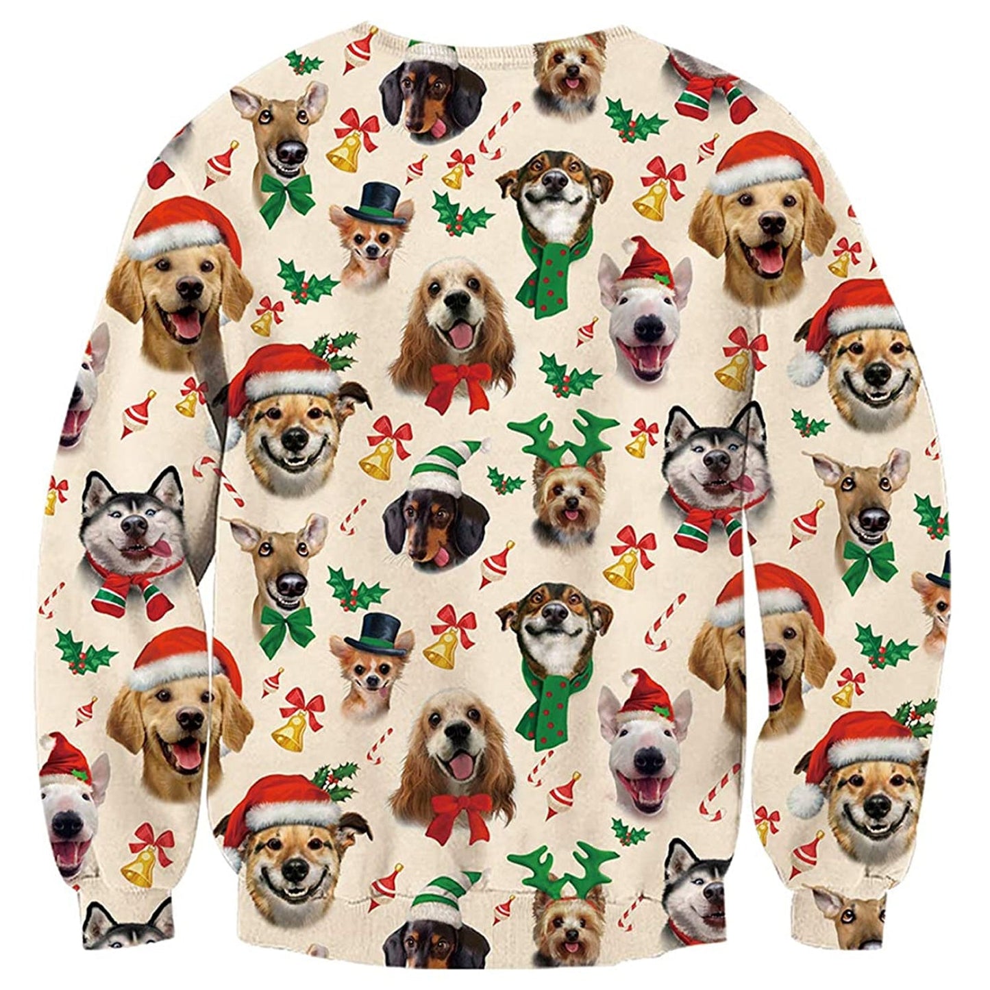 Unisex Cute Puppy Print Crew Neck Ugly Christmas Sweatshirt
