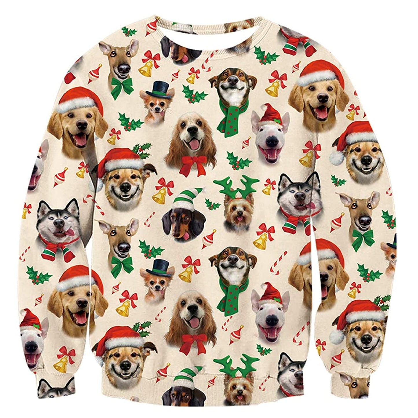 Unisex Cute Puppy Print Crew Neck Ugly Christmas Sweatshirt