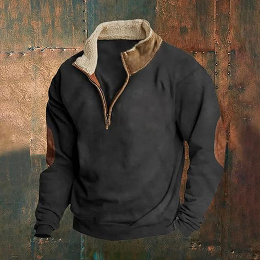Men's Retro Solid Color Long-sleeve Fleece Collar Sweatshirt