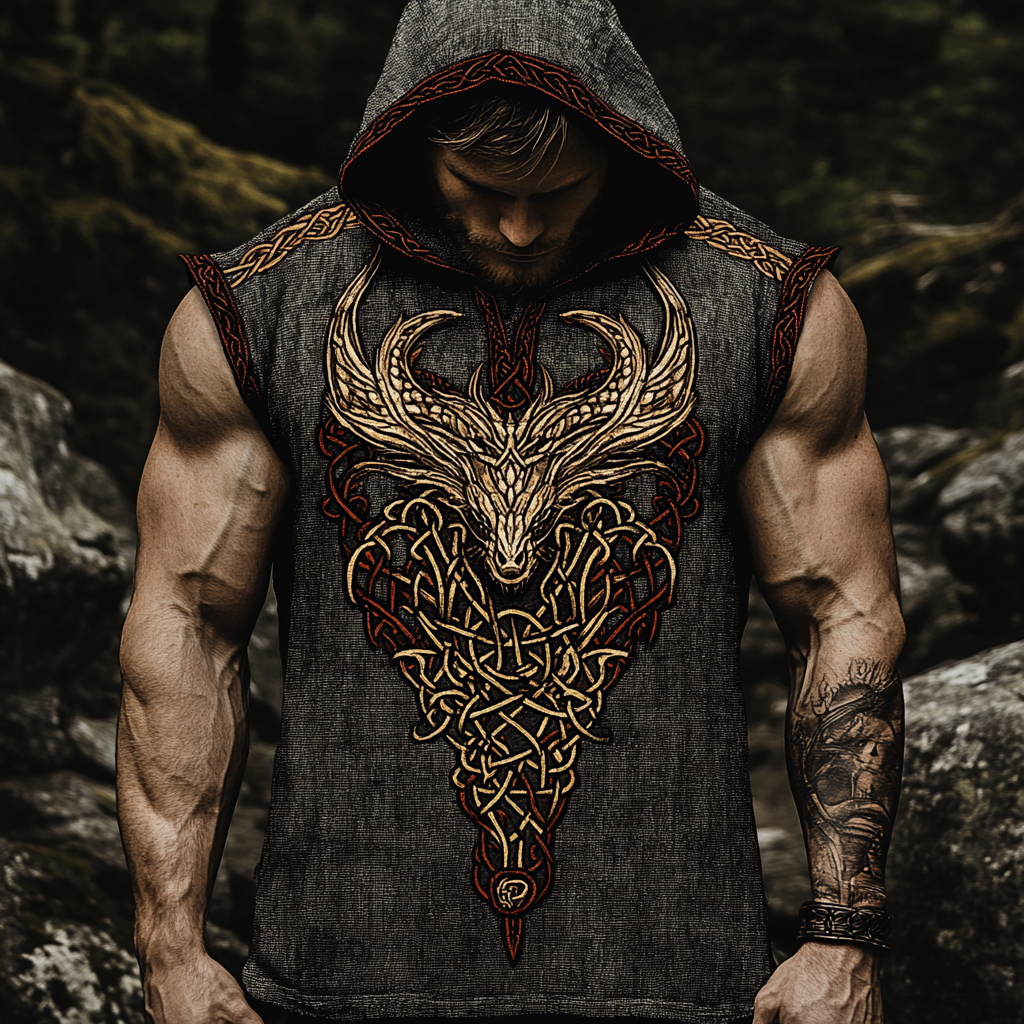 Men's Viking Dragon Retro Celtic Sleeveless Hoodie