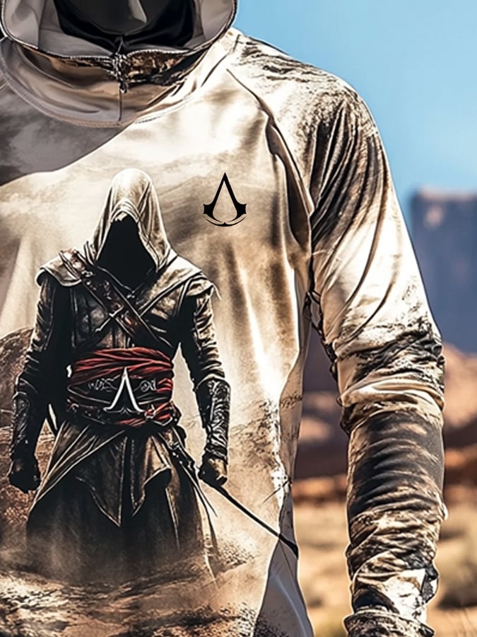 Men's Outdoor Sun Protection Breathable Cool Mask Hooded Sun Protection Long-Sleeved Top