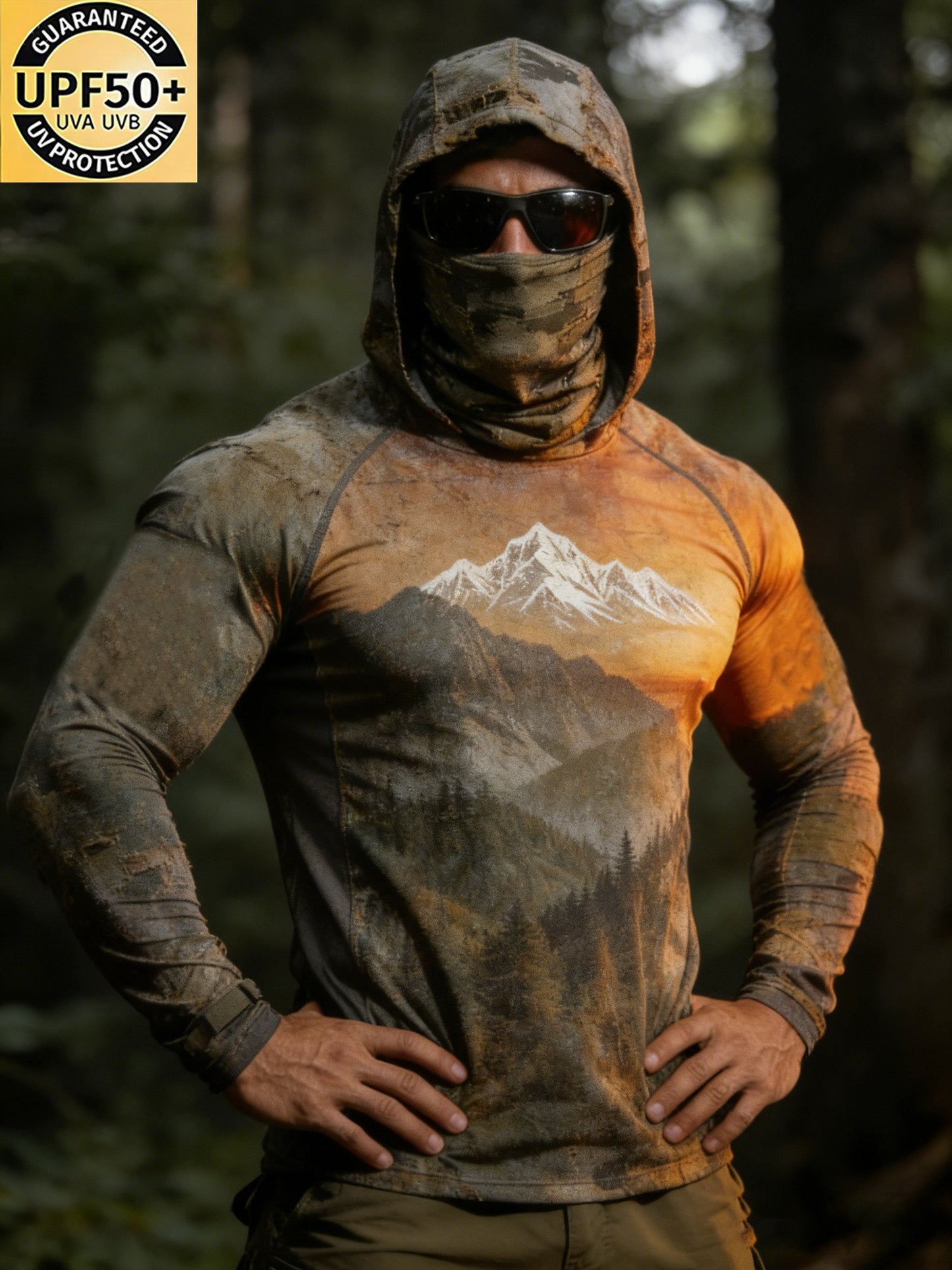 Men's Distressed Yellow Camo Hooded Sun Protection Shirt