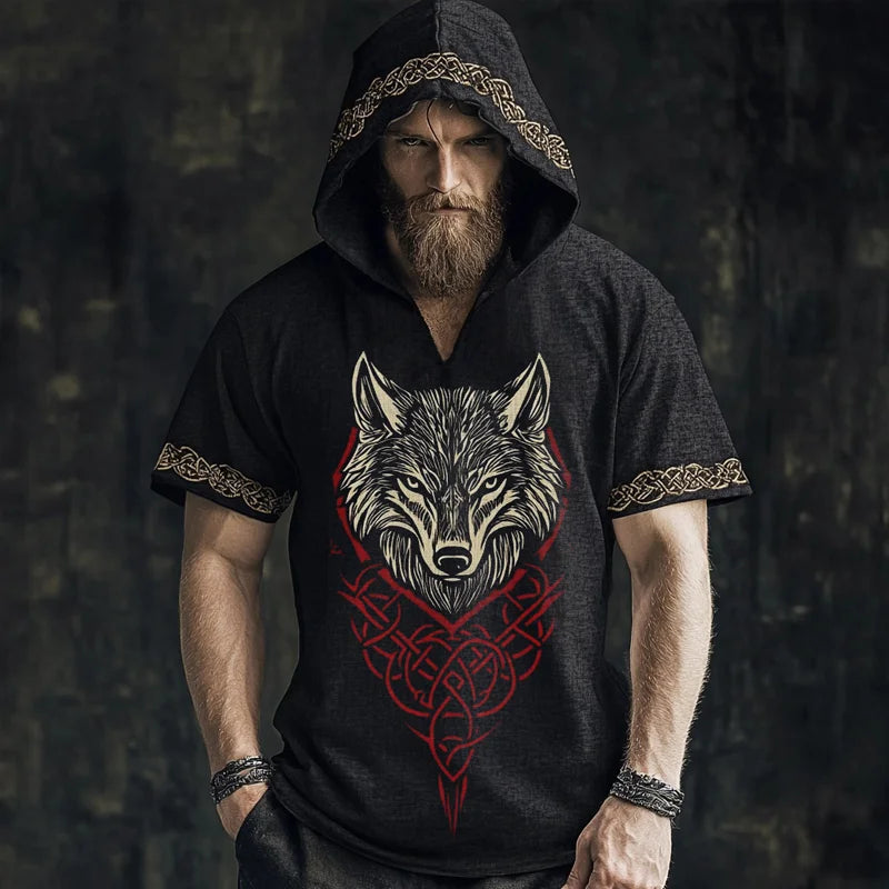 Men's Viking Wolf Retro Celtic Short Sleeve Hoodie