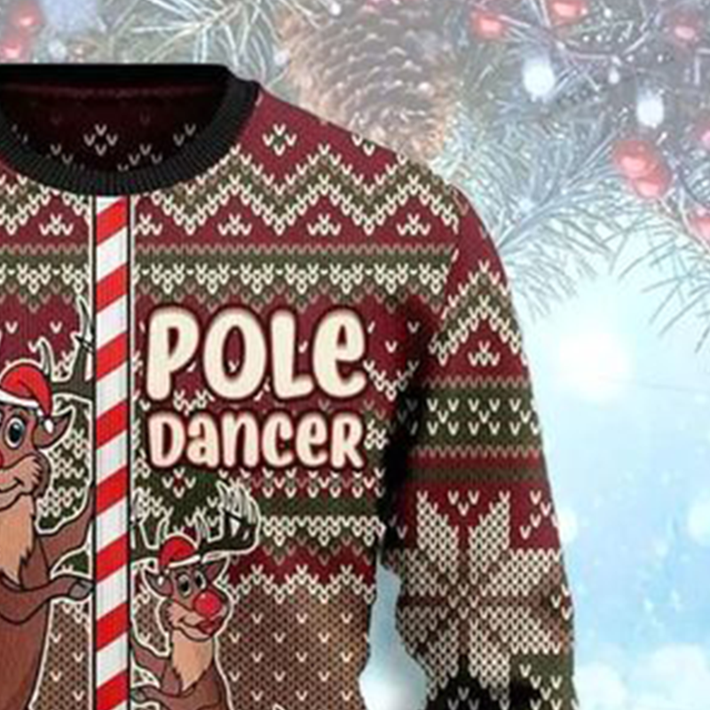 Funny Pole Dancer Reindeer Ugly Christmas Sweater