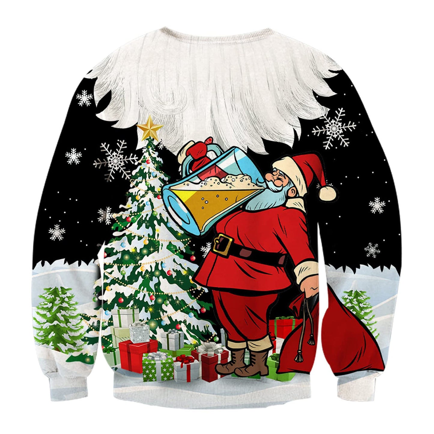 Unisex Santa Claus Drink Beer Print Crew Neck Ugly Christmas Sweatshirt