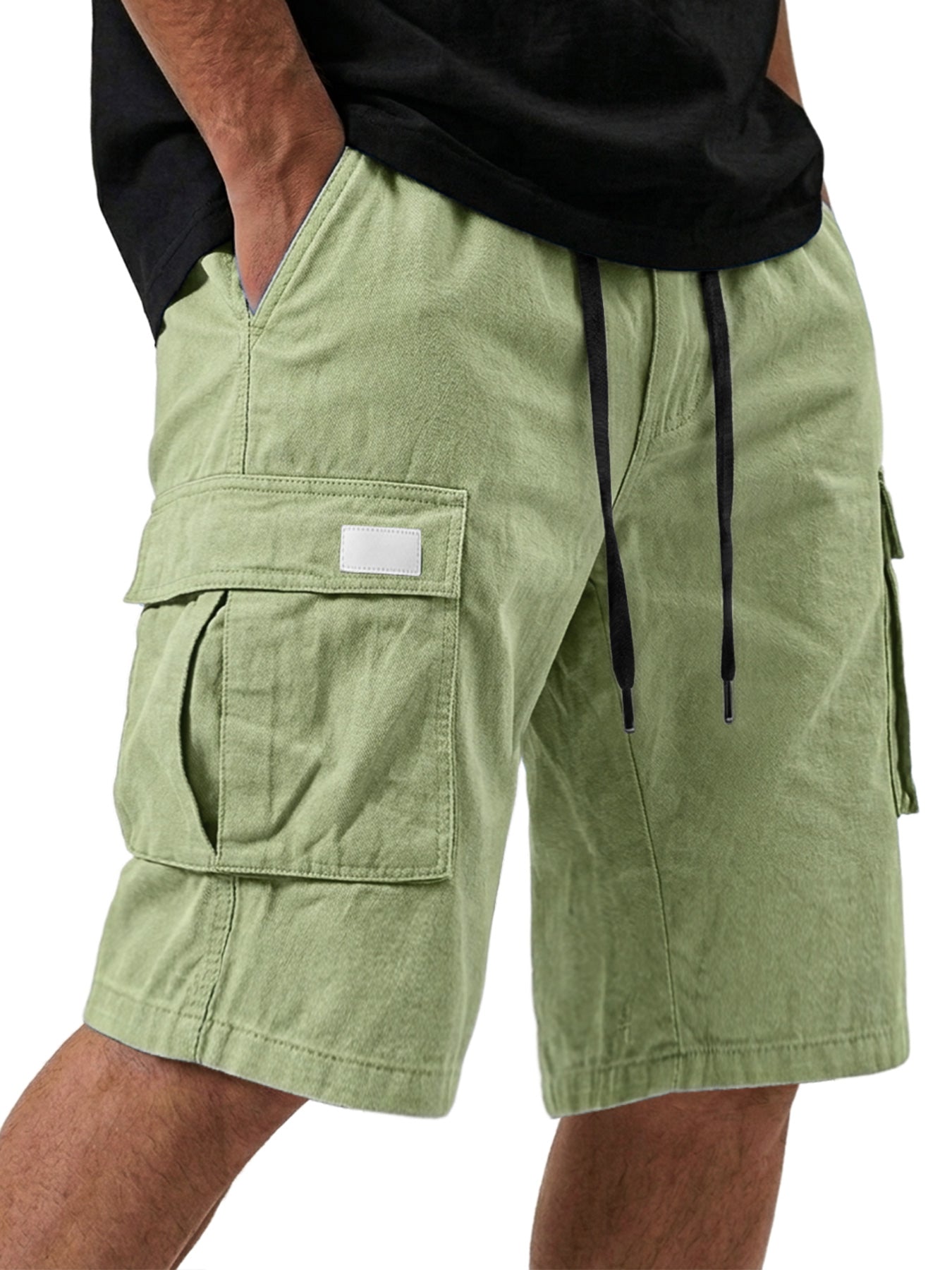Men's Pure Cotton Multi-pocket Embroidered Leather Label Casual Work Shorts