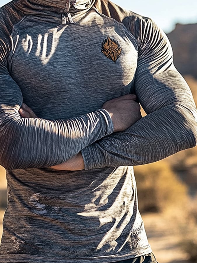 Men's Outdoor Sun Protection Breathable Cool Hooded Sun Protection Long Sleeve Top