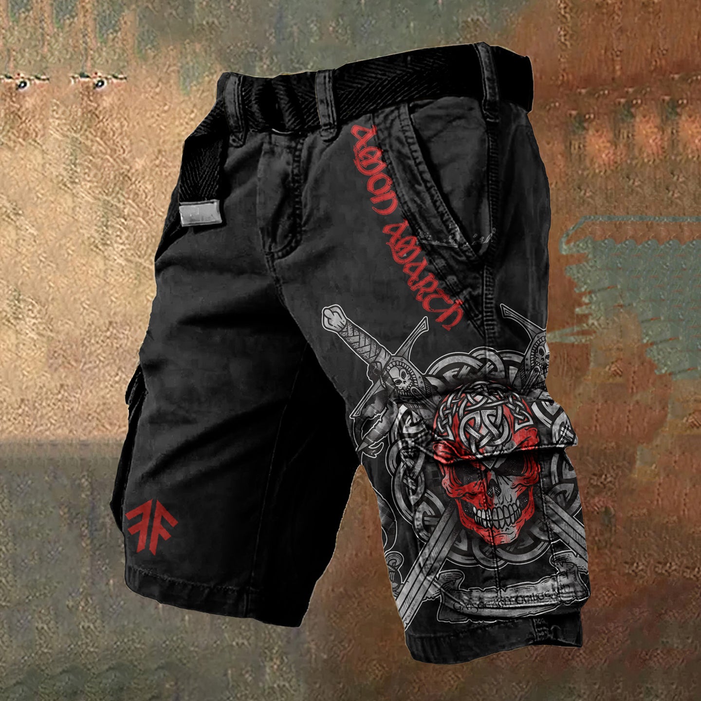Retro Viking Amon Amarth Skull Celtic Warrior Art Men's Cargo Shorts