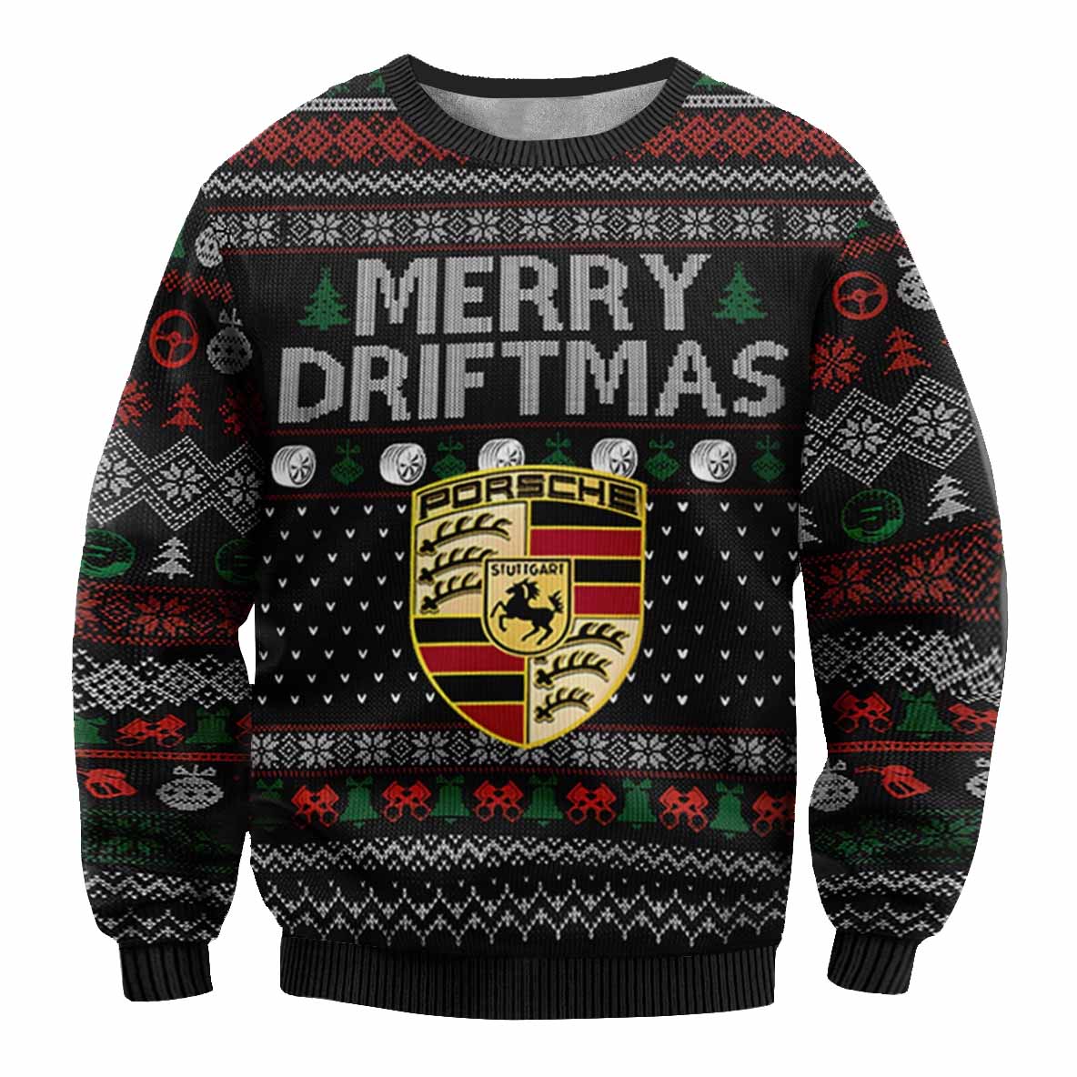 Unisex Vintage Racing Car Merry Driftmas Print Crew Neck Ugly Christmas Sweatshirt