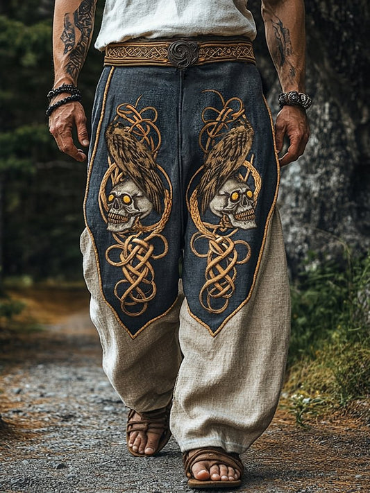 Men's Vintage Viking Skull Raven Celtic Art Pants