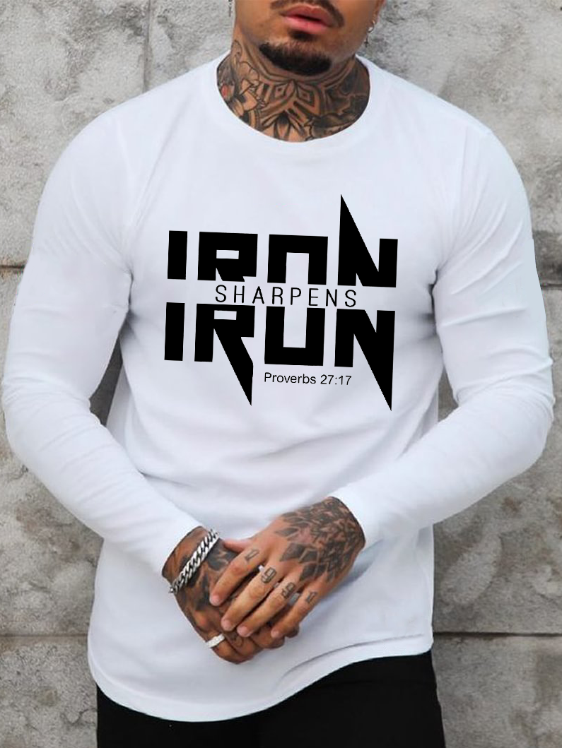 IRON SHARPENS IRON Proverbs 27:17 Christian Men's Long Sleeve